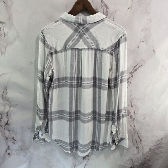 Rails Shirt Womens Medium White Gray Flannel Plaid Button Up Hunter Ash Cinder - Picture 5 of 16